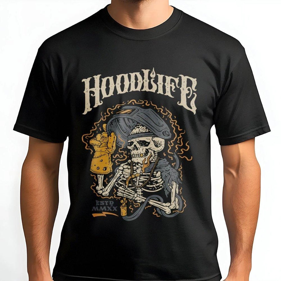 Welder T-Shirt | Skeleton Hoodlife Graphic Print | Premium 100% Cotton Tee | Gift for Welder, Metalworker, Mechanic