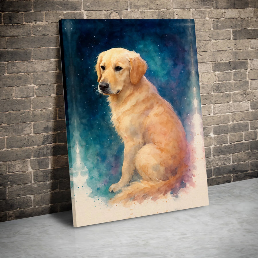 Golden Retriever Canvas Wall Art | Watercolor Night Sky Portrait | Premium Gallery Wrap Print | Dog Lover Gift Idea
