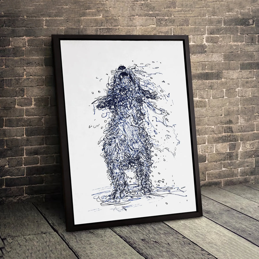 Wet Dog Shaking Canvas Print | Abstract Ink Scribble Drawing | Gallery-Quality 1.25 Inch Wrap | Modern Minimalist Pet Wall Decor Gift