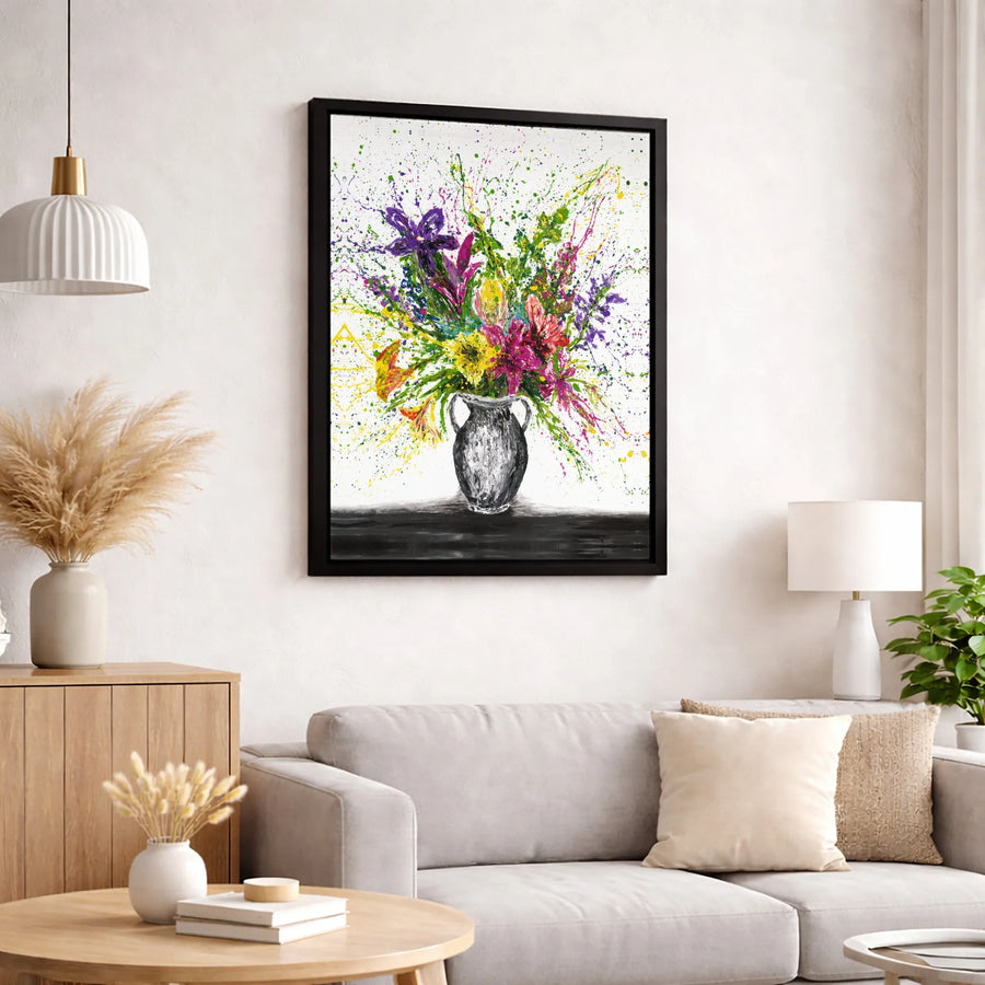 Abstract Floral Canvas Wall Art | Colorful Paint Splatter Flower Bouquet | Premium Gallery-Wrapped Print | Modern Home Decor Gift for Her