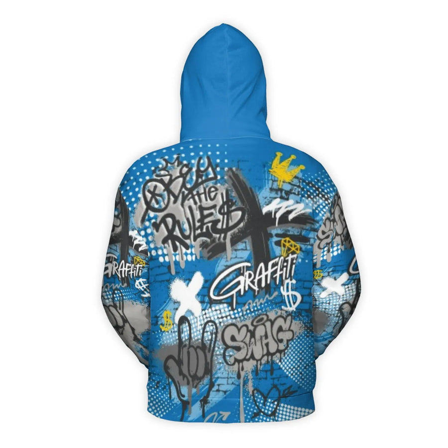 Graffiti Street Art 3D Hoodie | Blue Urban Hip Hop Graphic Print | Premium Brushed Fleece Lining | Unisex Streetwear Gift for Men and Women