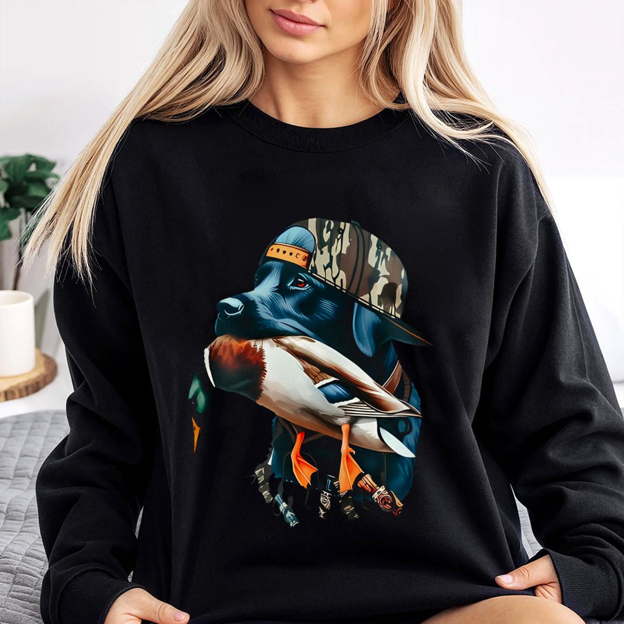 Hunting Dog Sweatshirt | Mallard Duck Retriever Graphic | Premium Cotton Blend Crewneck | Outdoor Sportsman Gift for Men and Women