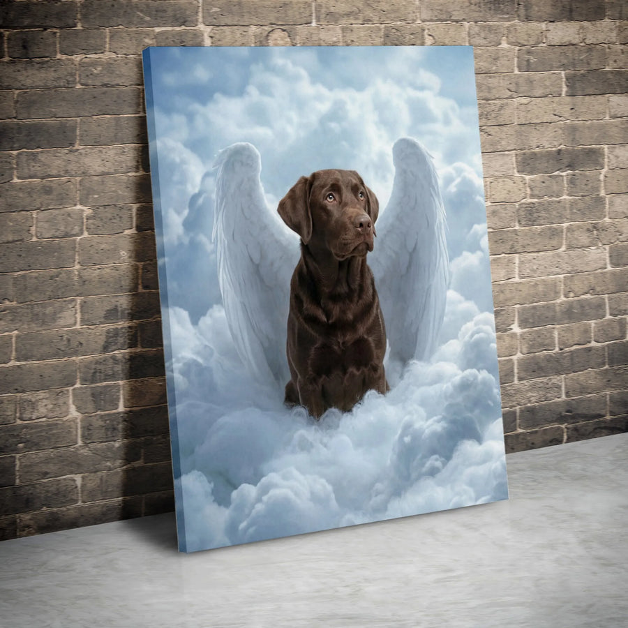 Chocolate Lab Angel Canvas Wall Art | Heavenly Dog with Wings Portrait | Premium Matte Canvas Print | Pet Loss Sympathy Gift for Owner