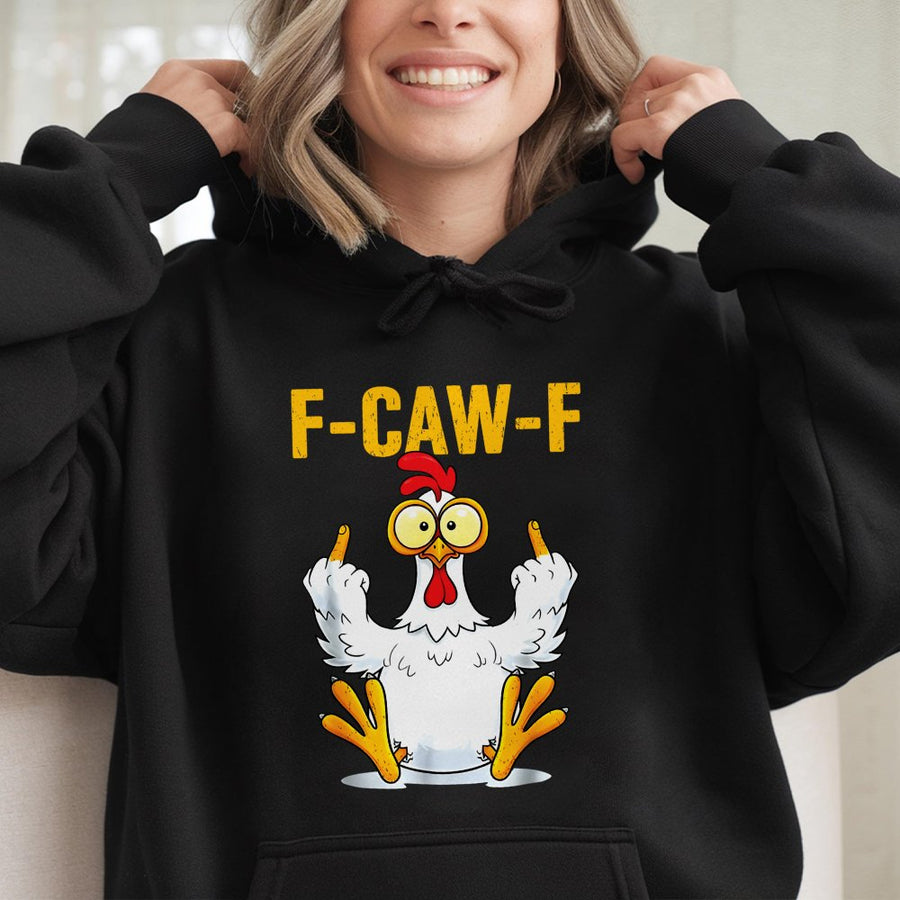 F-Caw-F Chicken Hoodie | Funny Middle Finger Poultry Graphic | Premium Cotton Blend Sweatshirt | Sarcastic Gift for Men and Women