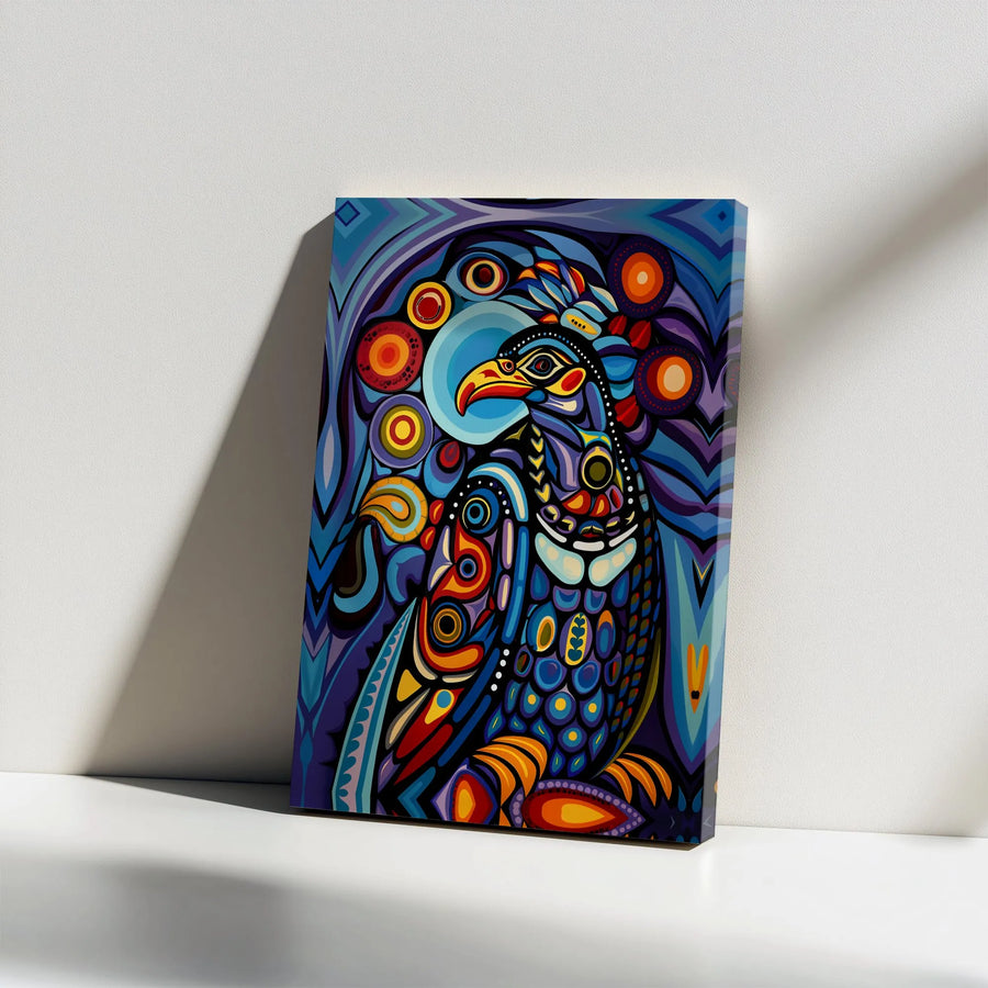 Abstract Eagle Canvas Wall Art | Vibrant Psychedelic Folk Art Print | Premium Gallery Wrapped Canvas | Modern Living Room & Boho Home Decor Gift