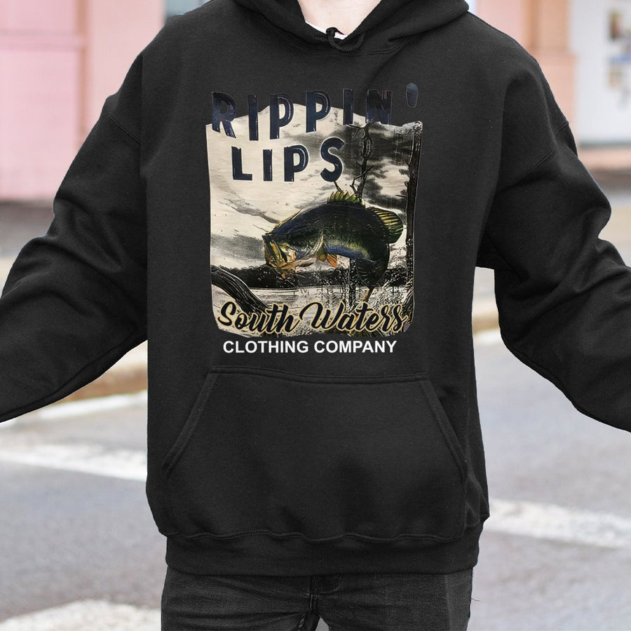 Rippin Lips Bass Fishing Hoodie | Vintage Style Freshwater Angler Graphic | Premium Cotton Blend | Gift for Fishermen & Outdoor Enthusiasts