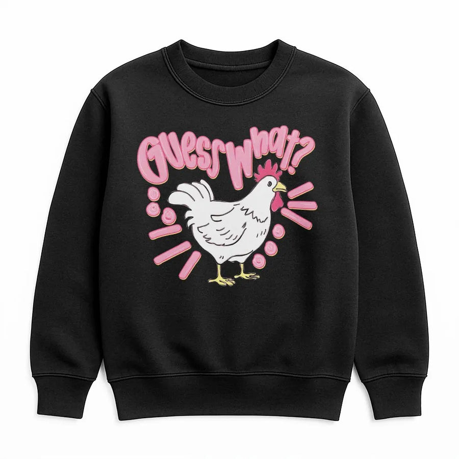 Funny Chicken Sweatshirt | Guess What Chicken Butt Joke Graphic | Soft Cotton Blend Unisex Jumper | Gift for Chicken Lover