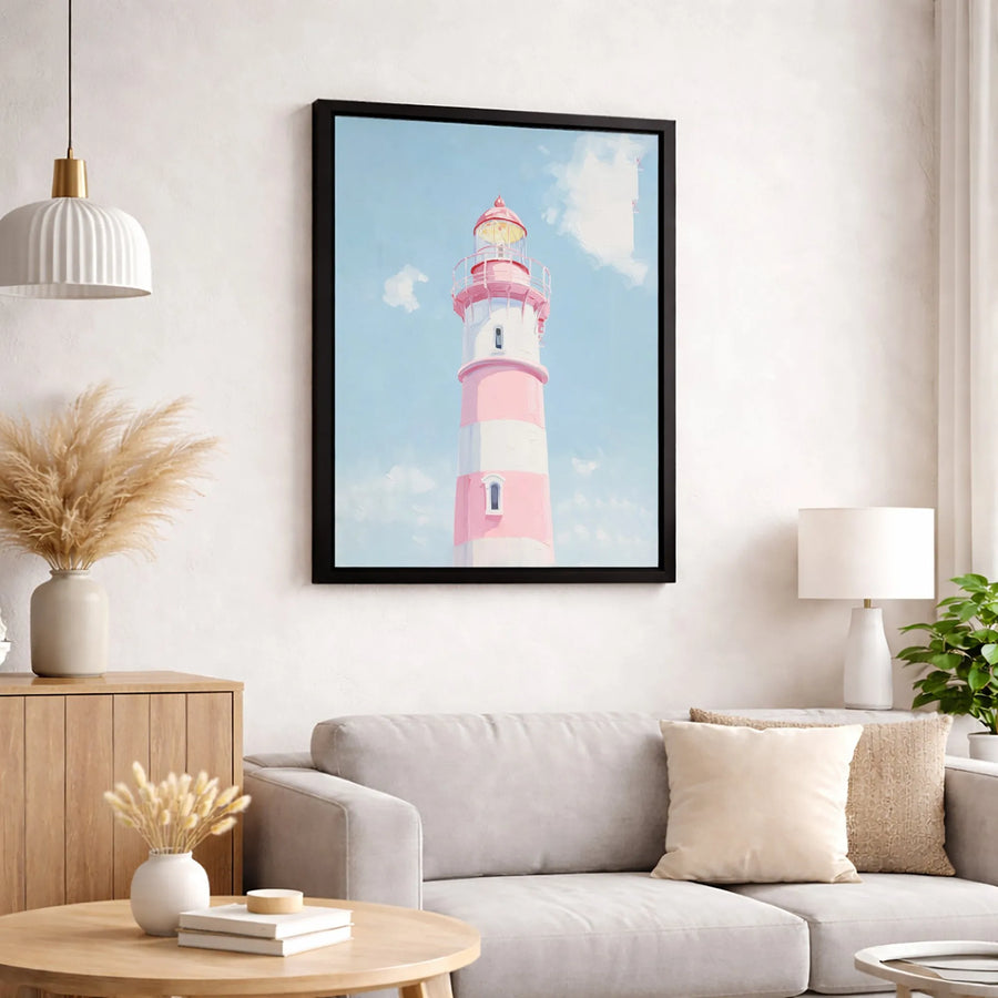 Pink Lighthouse Canvas Print | Painterly Coastal Wall Art | Premium Gallery Wrapped Decor | Nautical Aesthetic Gift for Beach House