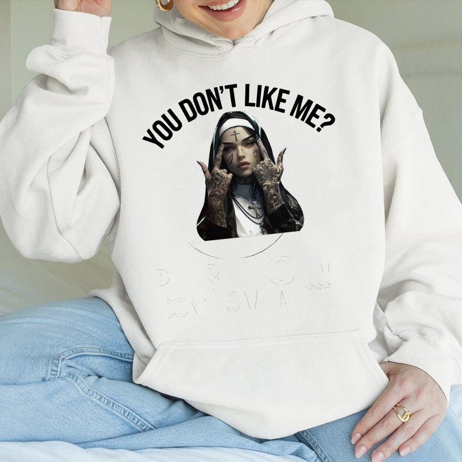 Defiant Nun Hoodie | Sassy Tattooed Sister Graphic Art | Premium Cotton Blend | Edgy Streetwear Gift for Women and Men