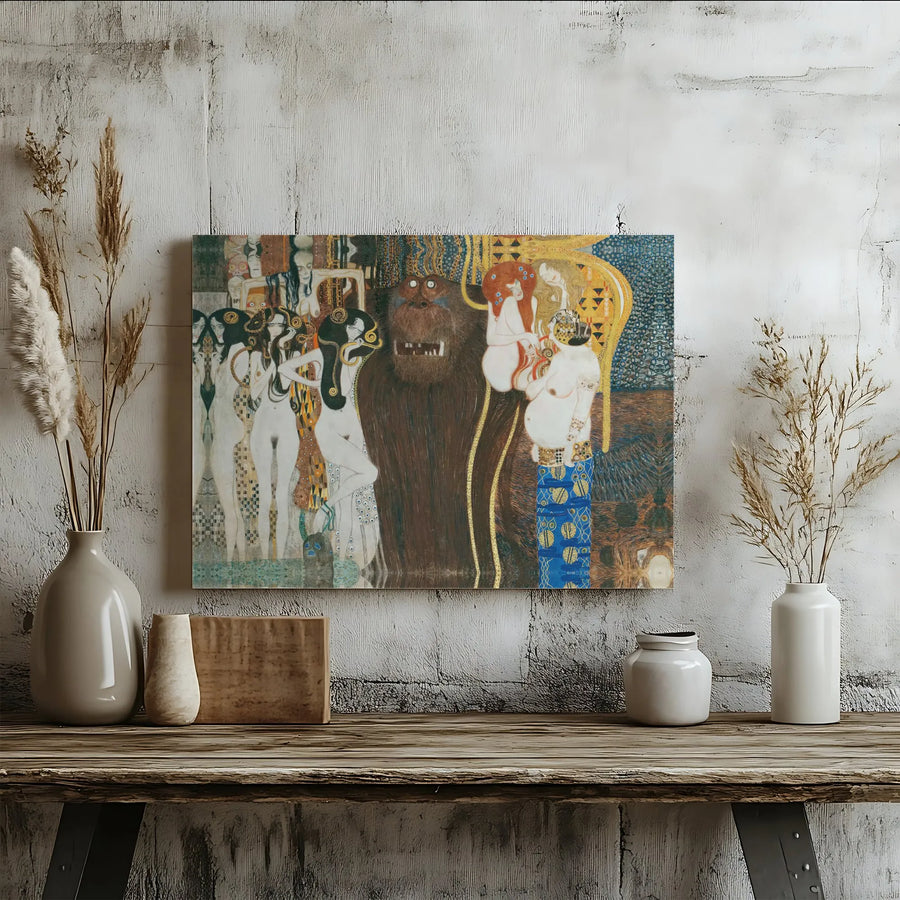 Gustav Klimt Beethoven Frieze Canvas Art | Hostile Powers Surrealist Print | Premium Gallery Wrap Decor | Fine Art Wall Decor for Art Lovers