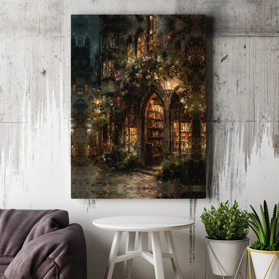 Gothic Library Canvas Wall Art | Dark Academia Bookstore Print | Premium Gallery-Wrapped Decor | Literary Gift for Readers & Book Lovers