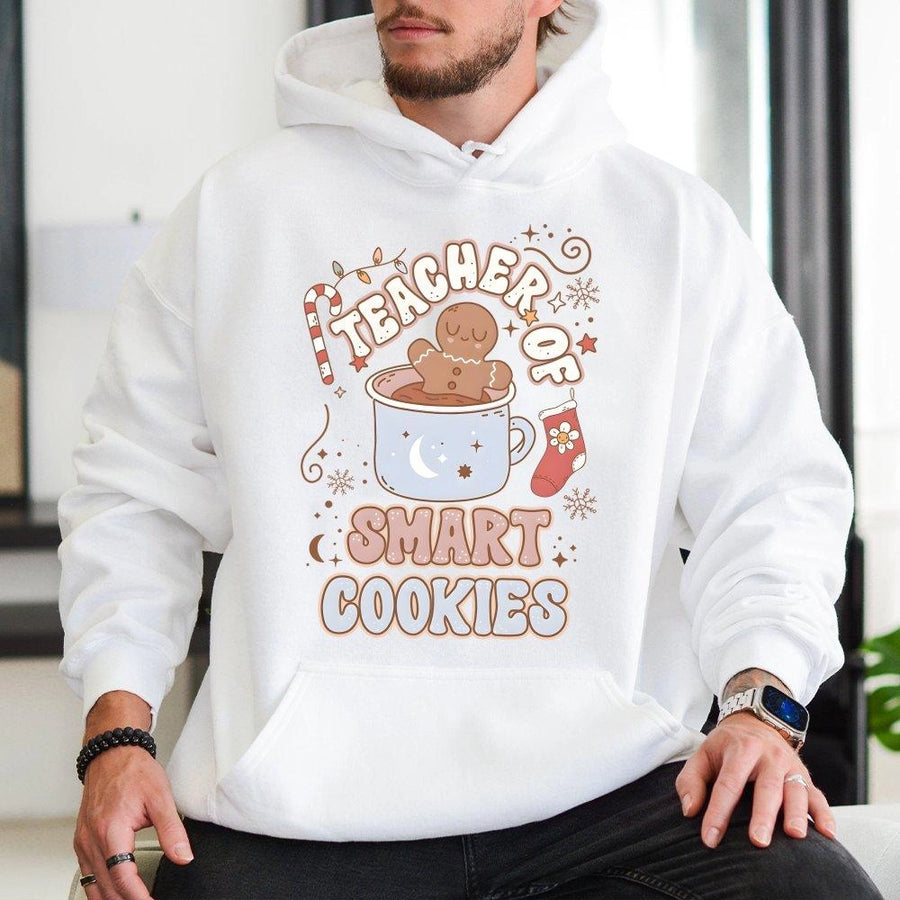 Teacher Of Smart Cookies Hoodie | Retro Gingerbread Christmas Design | Soft Cotton-Polyester Blend | Festive Holiday Gift For Teachers