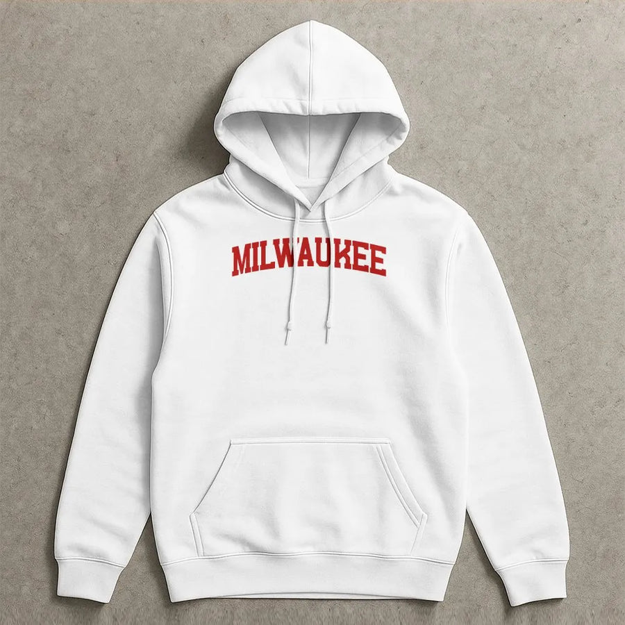 Milwaukee Wisconsin Hoodie | Vintage Style Arched College Font | Premium Soft Cotton Tee | City Pride Souvenir Gift for Him and Her