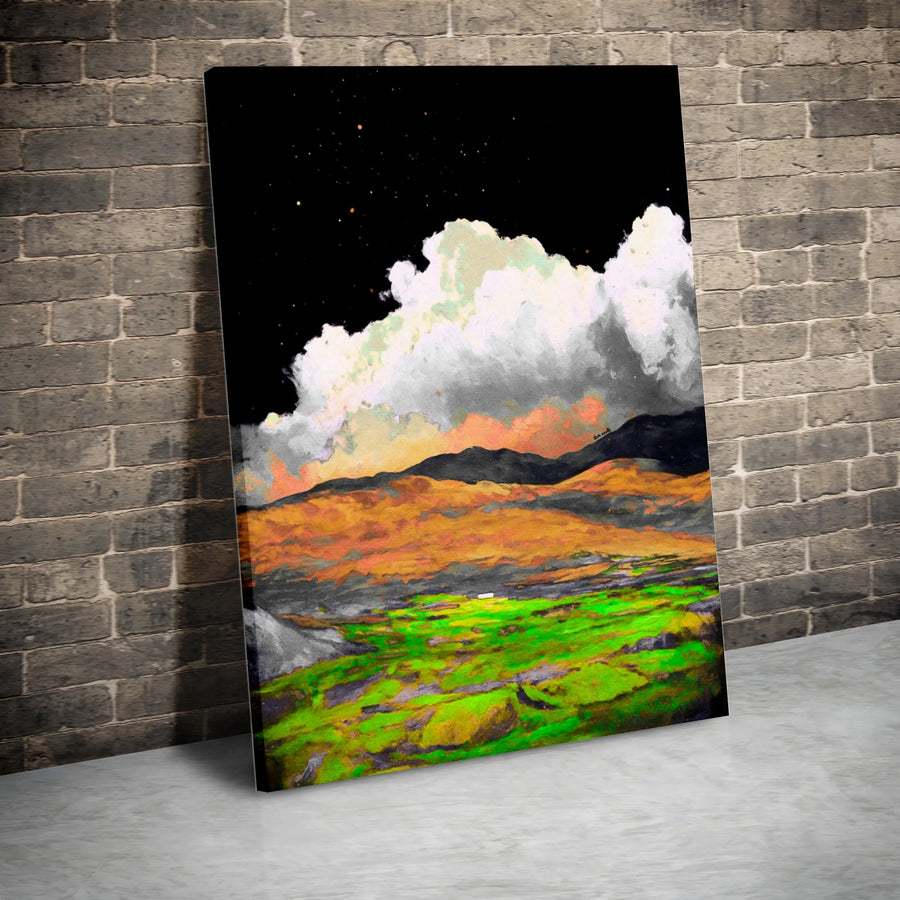 Abstract Landscape Canvas Print | Starry Night Sky and Green Valley | Gallery-Quality 1.25-Inch Profile | Modern Home Decor Wall Art