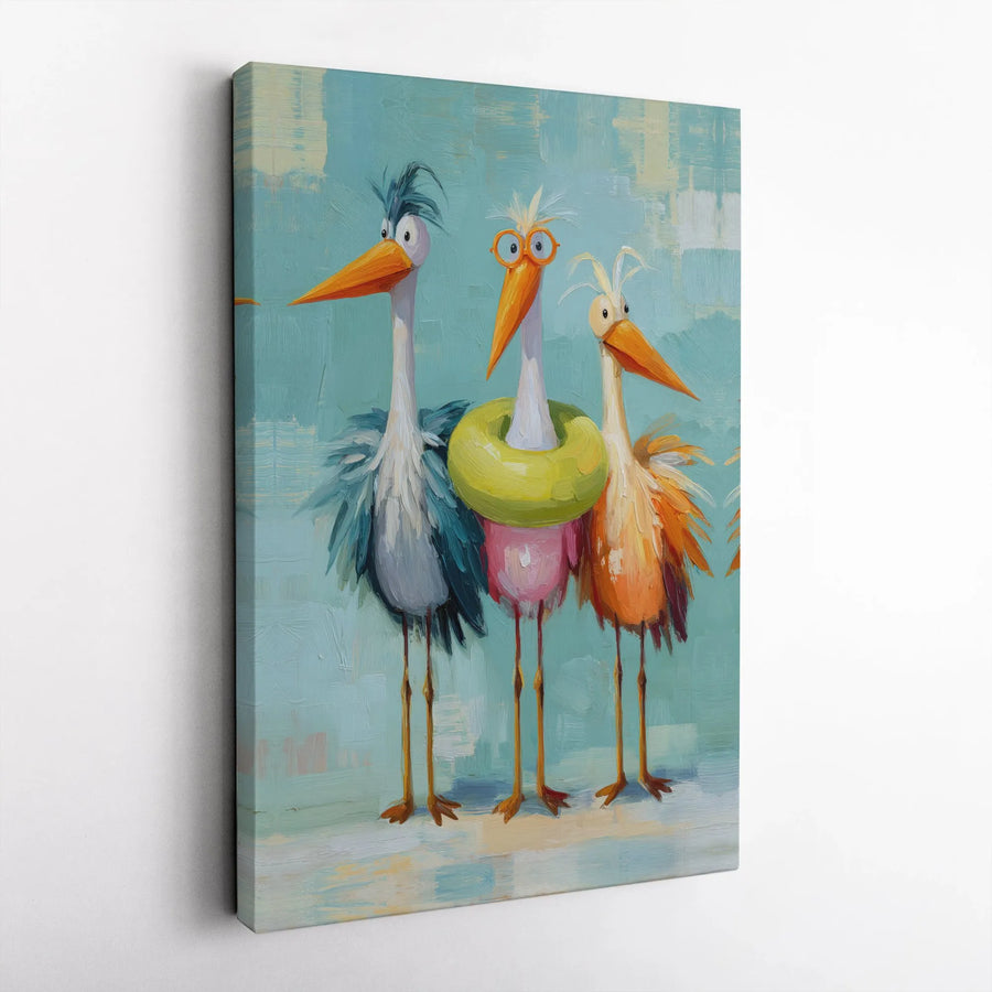 Funny Birds Canvas Wall Art | Quirky Seabirds Painting Print | Premium Gallery Wrapped Canvas | Unique Gift for Coastal Home or Nursery Decor