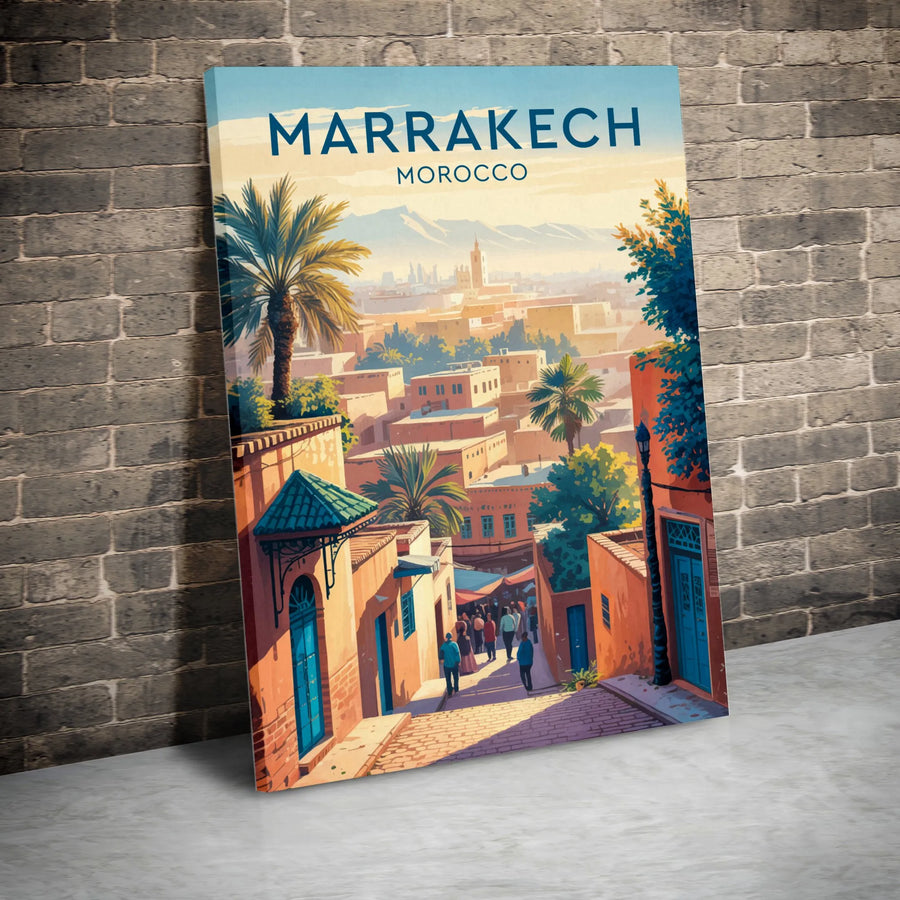 Marrakech Morocco Canvas Wall Art | Vintage Travel Poster Style Print | Premium Gallery Wrap Canvas | Morocco Souvenir Gift for Home Decor