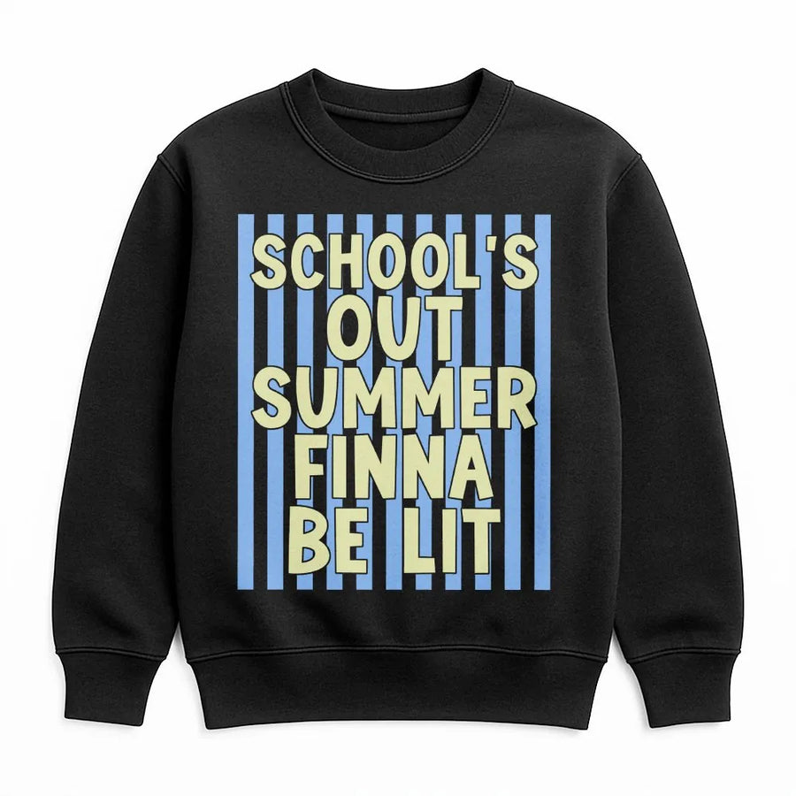 School's Out Summer Sweatshirt | Finna Be Lit Retro Graphic | Soft Cotton Blend Jumper | Last Day of School Gift for Student or Teacher