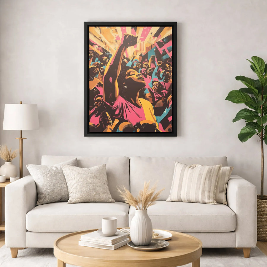 Black Power Protest Canvas Wall Art | Empowerment Raised Fist Portrait | Gallery Quality Premium Print | Inspirational Home Office Decor Gift