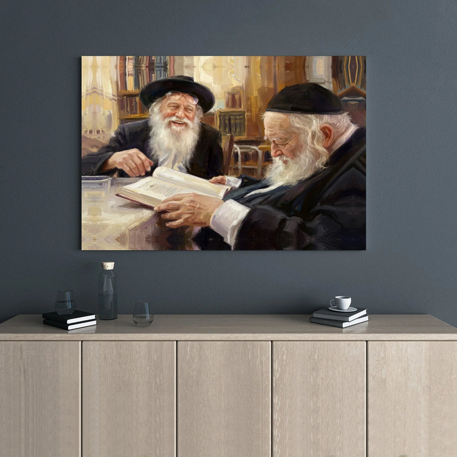 Jewish Rabbis Studying Torah Canvas | Traditional Judaica Oil Painting Style | Premium 1.25-Inch Gallery Wrap | Spiritual Home Office Decor Gift