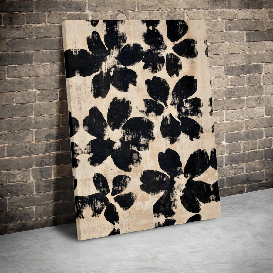 Abstract Floral Canvas Wall Art | Black And Cream Botanical Print | Gallery Quality 1.25 Inch Thick Frame | Modern Farmhouse Home Decor