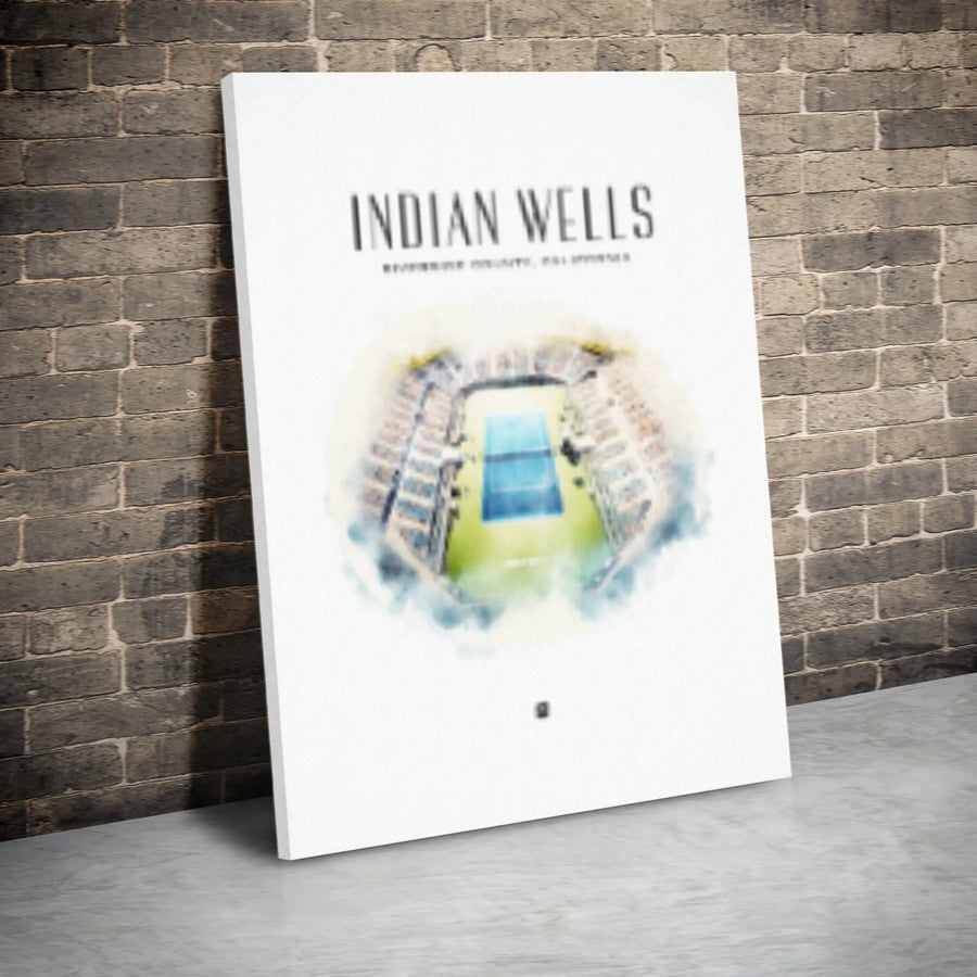 Indian Wells Tennis Stadium Canvas | Watercolor Sport Arena Print | 1.25-Inch Gallery Wrap | Premium Decor Gift for Tennis Fans