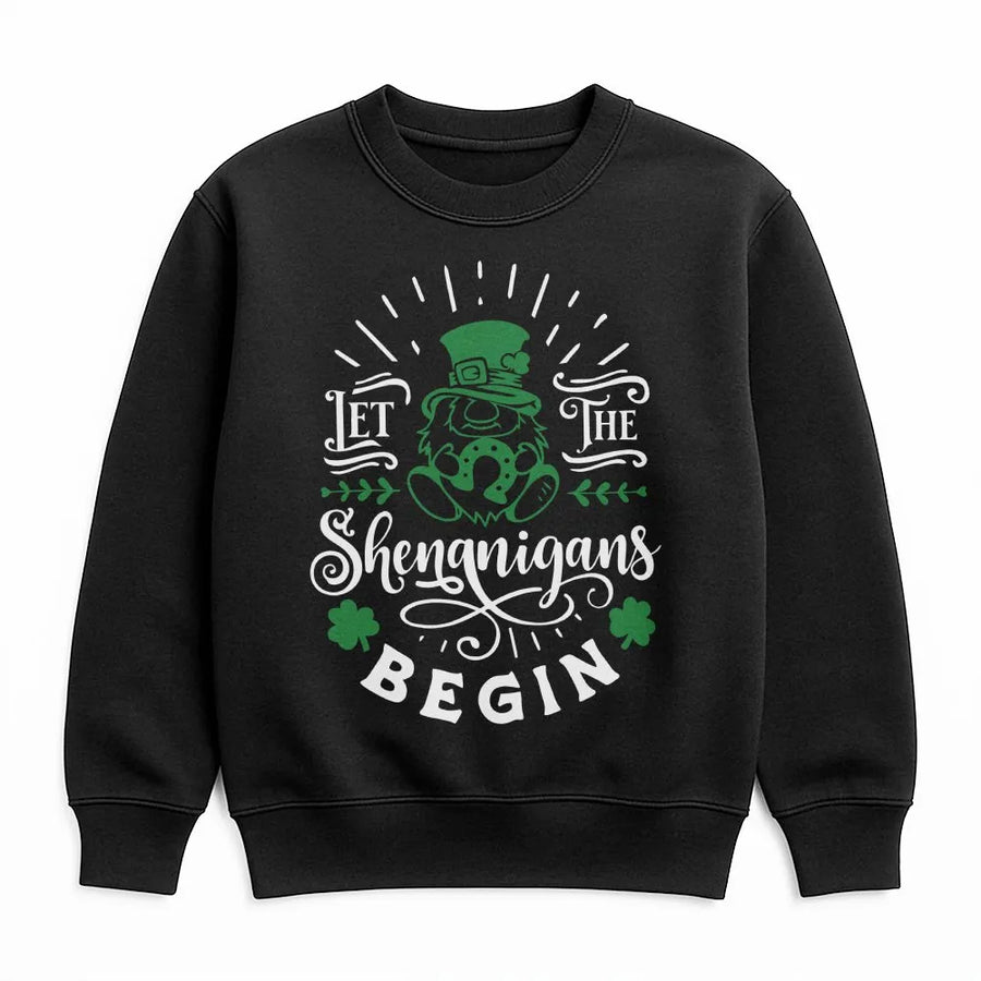 St Patrick's Day Sweatshirt | Let The Shenanigans Begin Gnome Design | Premium Cotton Blend | Gift For Him Her St Pattys Party