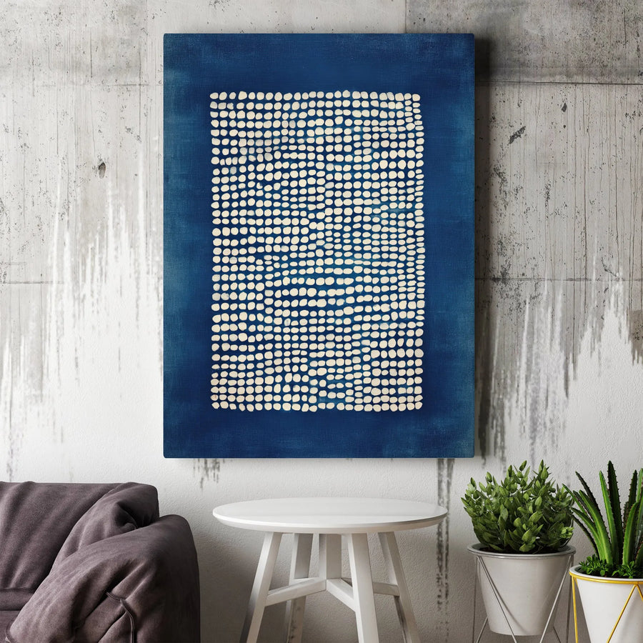 Indigo Blue Abstract Canvas Print | Modern Geometric Dot Art | Premium Gallery Wrapped Canvas | Contemporary Home Decor Gift