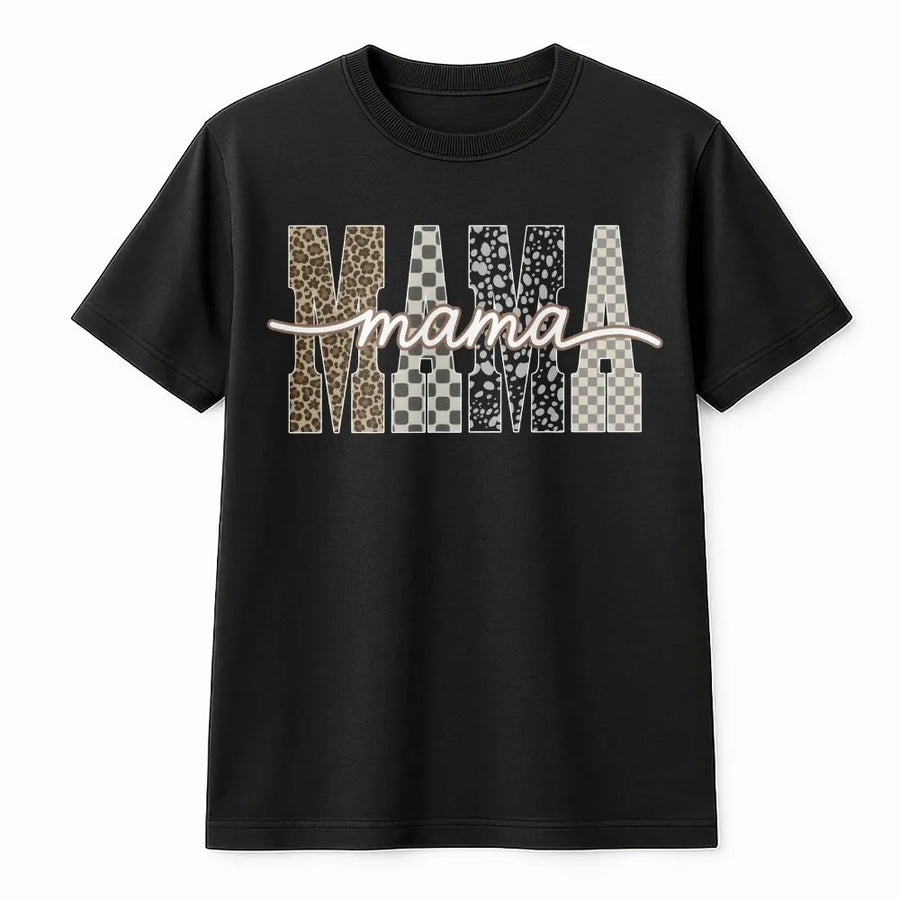 Checkered Mama T-Shirt | Retro Leopard Print Block Letter Design | Soft Cotton Blend Sweatshirt | Mother's Day Gift for Mom