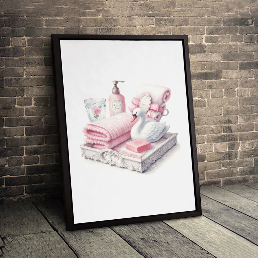 Pink Swan Bathroom Wall Art | Elegant Spa Decor Print | Premium Gallery Wrapped Canvas | Luxury Aesthetic Bathroom Decor