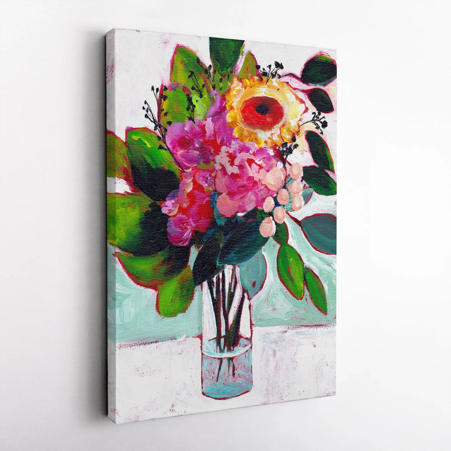 Abstract Floral Canvas Print | Colorful Impressionist Bouquet in Vase | Premium Thick Gallery Wrap Canvas | Modern Living Room Wall Art Gift