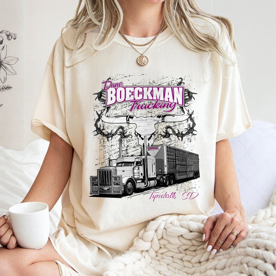 Livestock Hauler T-Shirt | Western Bull Skull Semi Truck Graphic | 100% Cotton Premium Tee | Gift for Truck Drivers and Cattle Haulers
