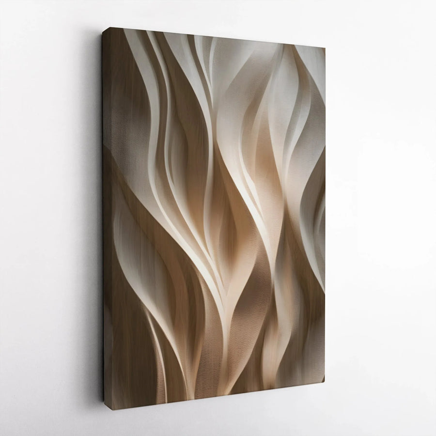 Abstract Wavy Wood Canvas Art | 3D Sculptural Flowing Texture | Premium 1.25" Gallery Wrap | Modern Neutral Home Decor for Living Room