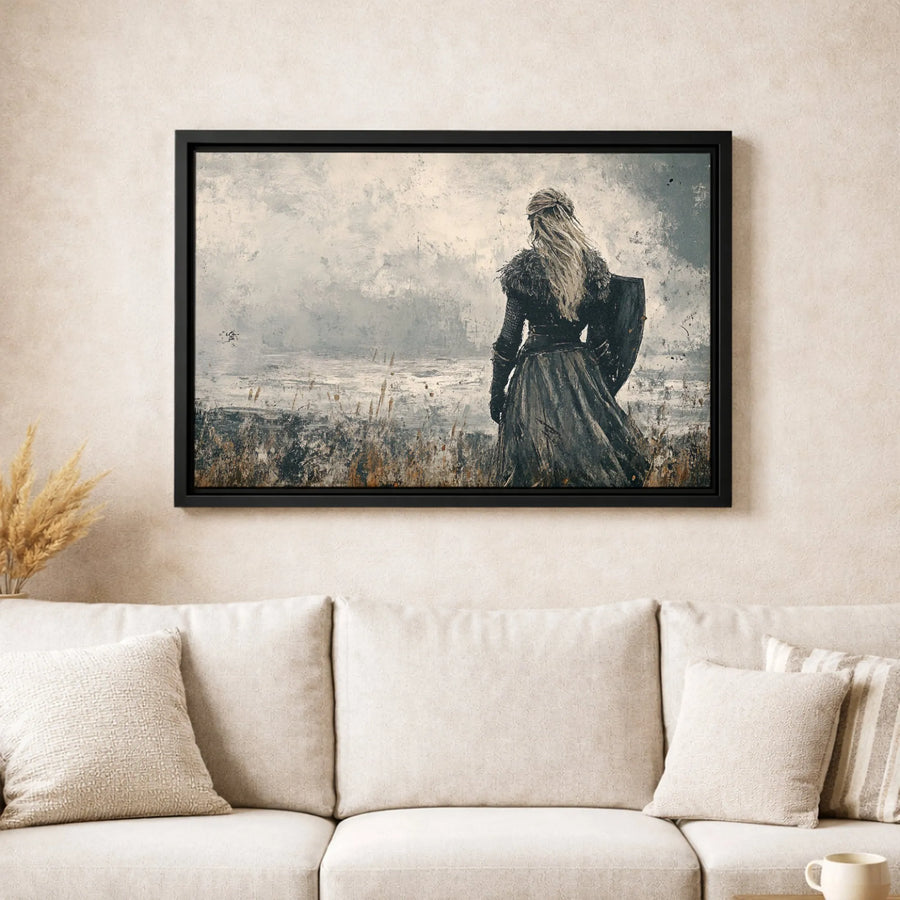 Shieldmaiden Canvas Wall Art | Viking Warrior Woman Abstract Painting | Premium 1.25" Gallery Wrap | Norse Mythology Home Decor Gift