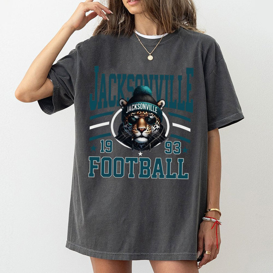 Jacksonville 1993 Football With Cool Jaguar Mascot Wearing A Beanie And Sunglasses T-Shirt