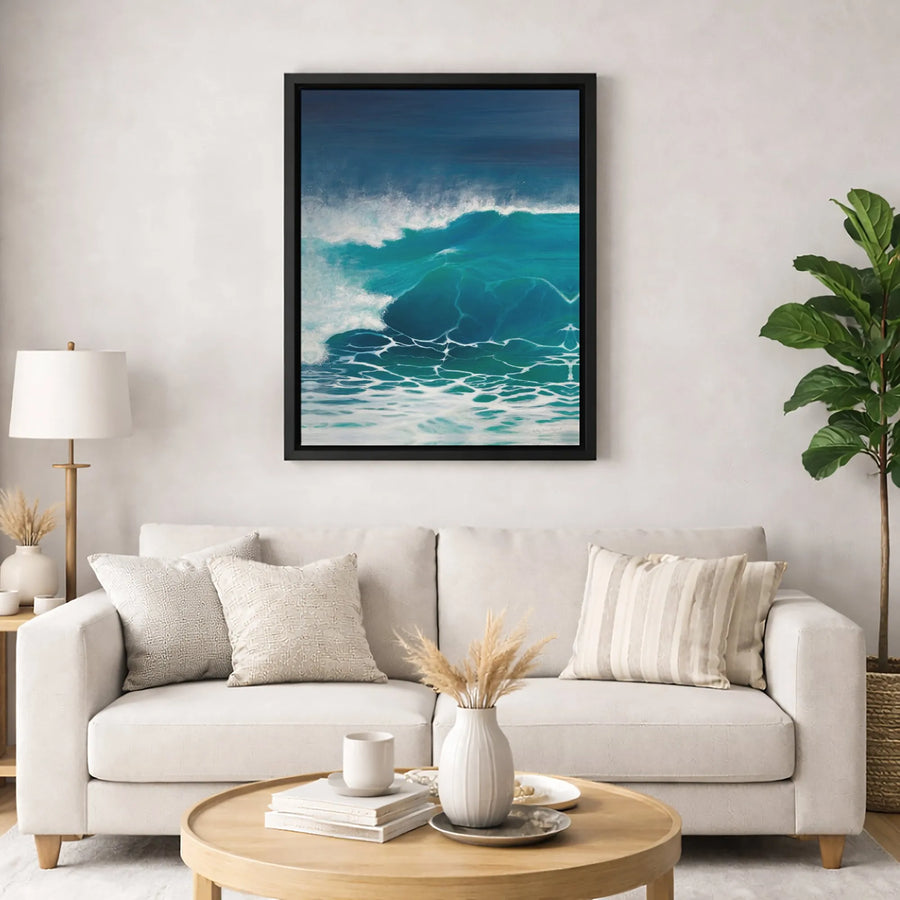 Crashing Ocean Wave Canvas Art | Teal Coastal Seascape Painting | Premium Gallery Wrapped Wall Decor | Serene Beach House Gift