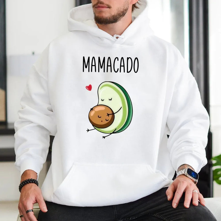 Mamacado Hoodie | Cute Pregnant Avocado Graphic | Soft Cotton-Blend Maternity Pullover | Funny Pregnancy Announcement Gift for New Mom