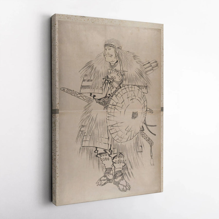 Japanese Samurai Warrior Canvas Wall Art | Vintage Ink Drawing Style | 1.25" Gallery Wrap Premium Canvas | History Lover Gift & Office Decor