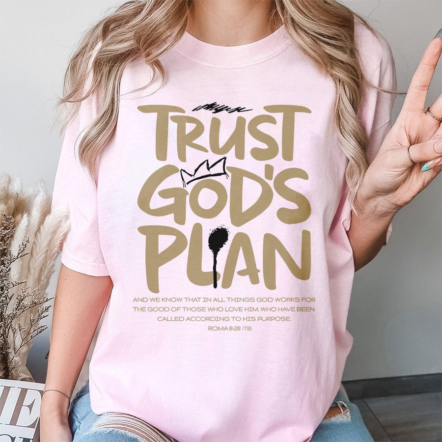 Trust God's Plan T-Shirt | Romans 8:28 Christian Bible Verse Graphic | Premium Cotton Unisex Faith Apparel | Religious Gift for Him and Her