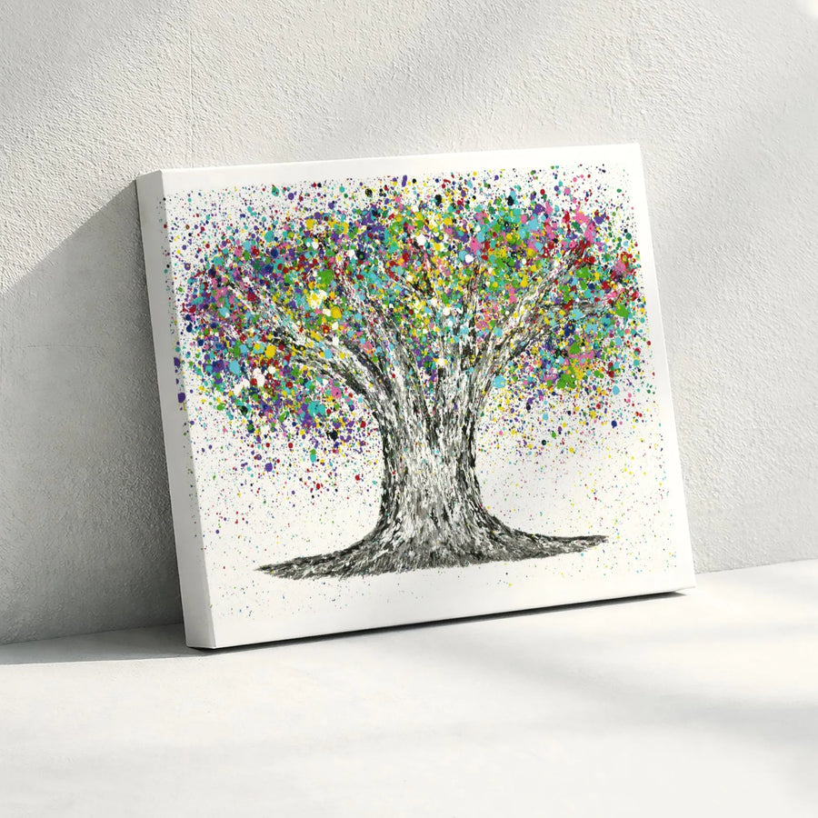 Abstract Tree of Life Canvas Art | Colorful Paint Splatter Wall Decor | Premium Gallery Wrap Print | Modern Living Room Gift