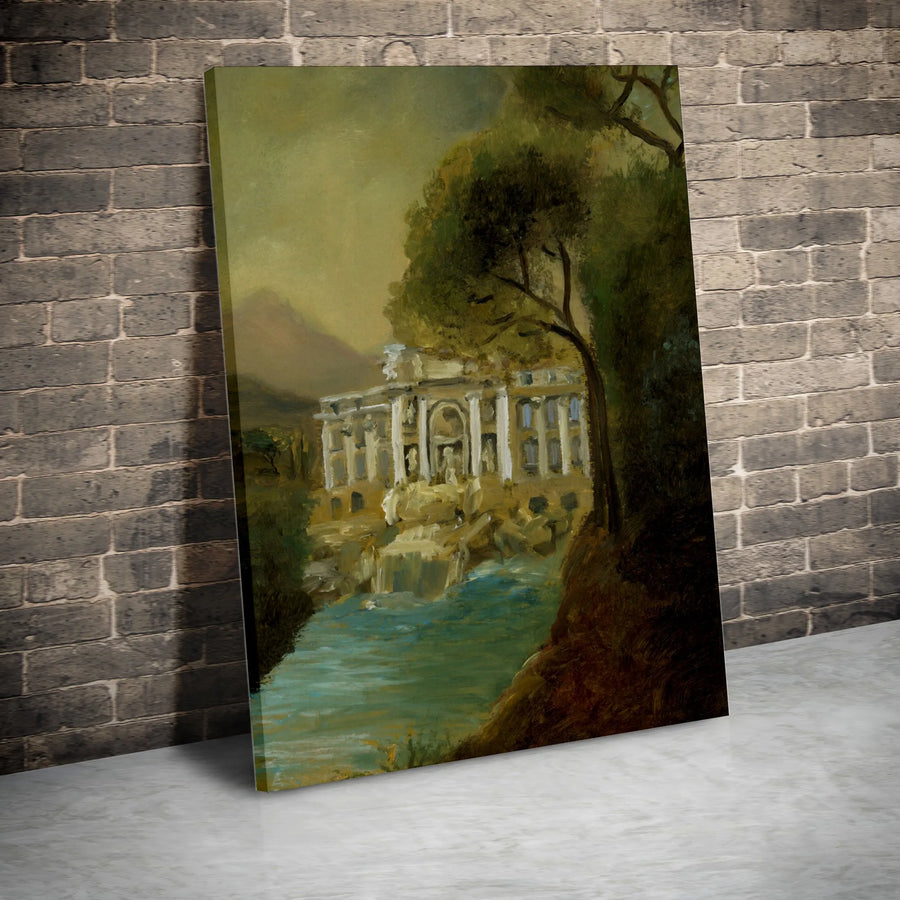 Trevi Fountain Wall Art | Vintage Italian Landmark Painting | Premium Gallery Canvas | Rome Italy Gift & European Home Decor