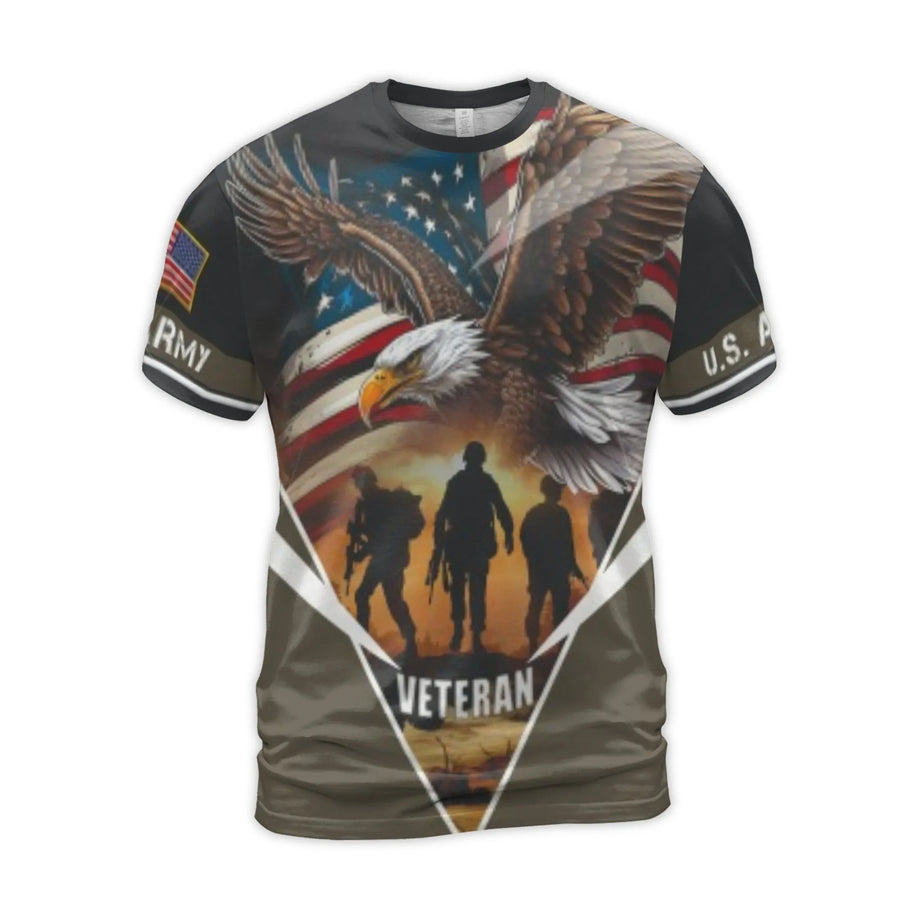 U.S. Army Veteran T-Shirt | Patriotic Eagle American Flag 3D Graphic | Premium Soft Jersey | Gift for Retired Military Soldiers Men