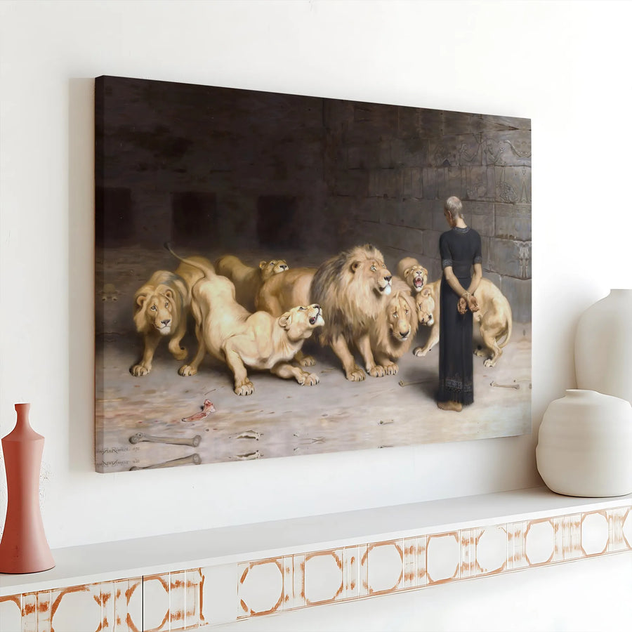 Daniel in the Lions' Den Canvas Print | Briton Rivière Classic Fine Art Reproduction | 1.25" Gallery Wrapped Wood Frame | Religious Wall Decor Gift