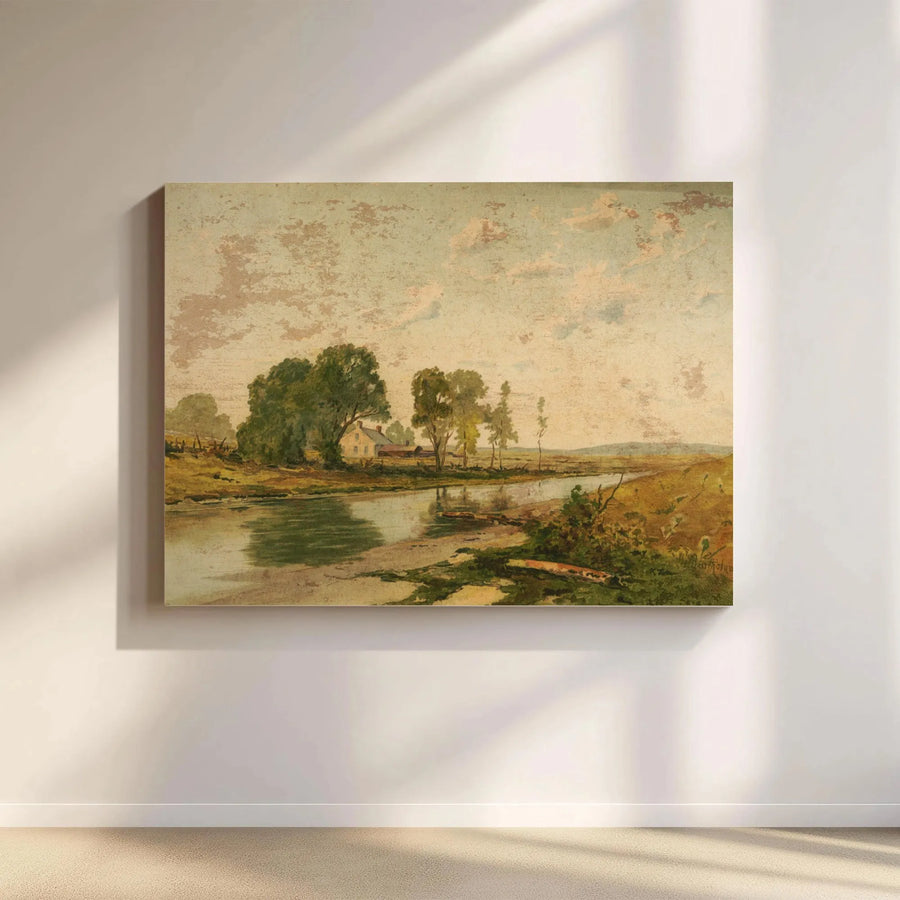 Vintage River Landscape Canvas Art | Rustic Farmhouse Scenic Print | Gallery Quality 1.25-inch Profile | Timeless Wall Decor for Nature Lovers