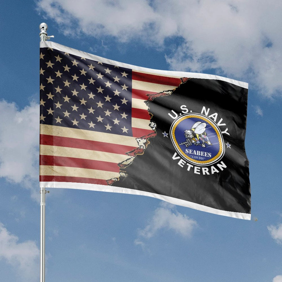 US Navy Seabees Veteran Flag | American Distressed Flag Design | Premium Weather-Resistant Polyester | Patriotic Military Garden Decor Gift