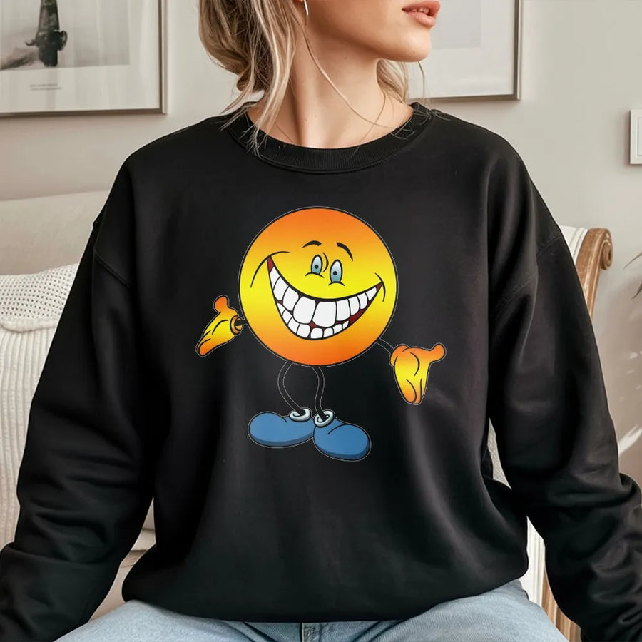 Smiley Face Sweatshirt | Vintage Y2K Cheeky Grin Graphic | Premium Cotton Blend Sweatshirt | Funny Meme Streetwear Gift for Men & Women