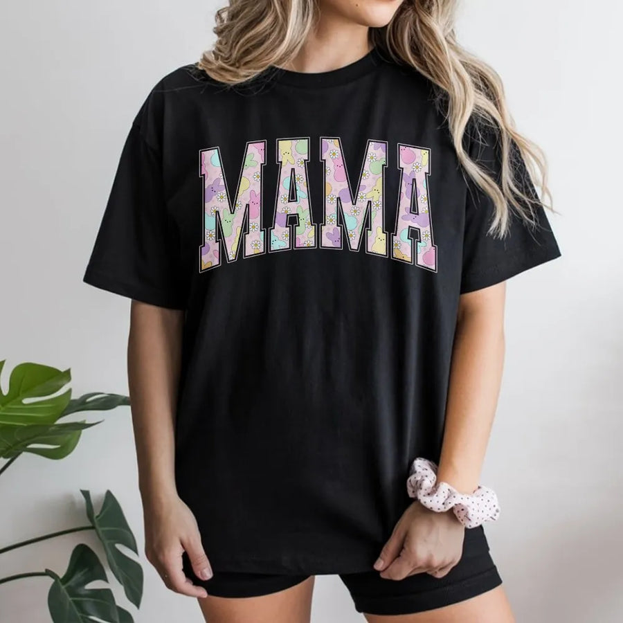 Mama Easter T-Shirt | Pastel Bunny and Daisy Graphic Tee | 100% Cotton Premium Quality | Cute Spring Apparel Gift for Moms