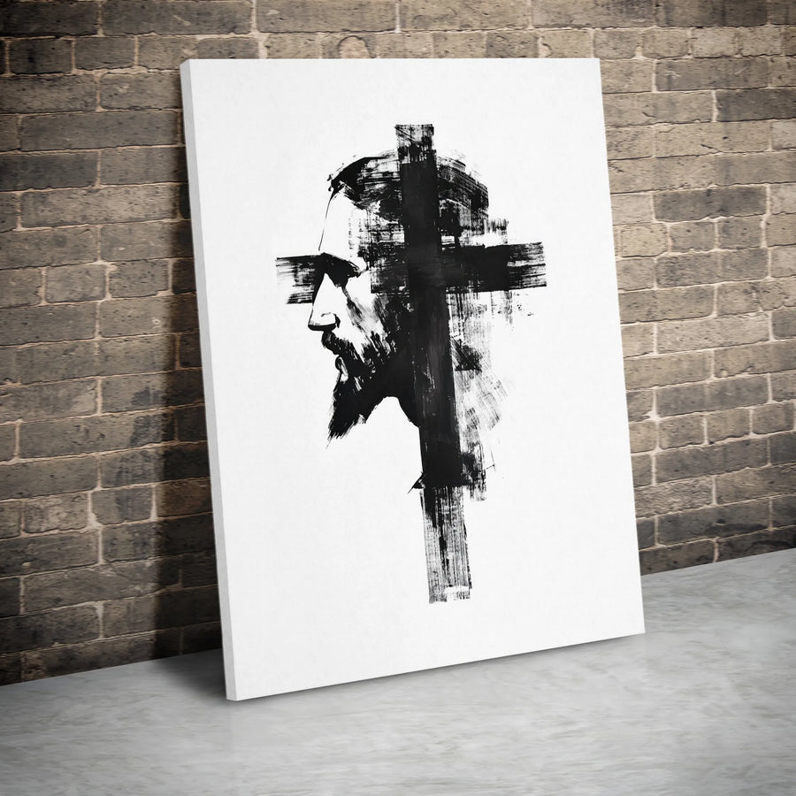 Jesus Christ Canvas Wall Art | Abstract Brushstroke Cross Portrait | Premium Gallery Wrap Canvas | Spiritual Home Decor Gift
