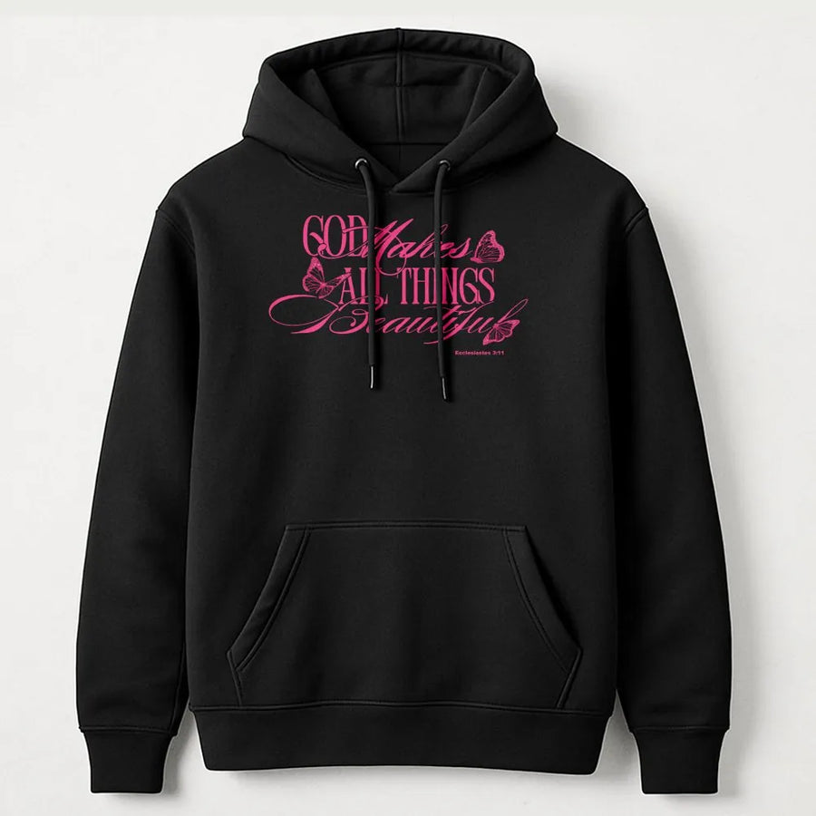 God Makes All Things Beautiful Hoodie | Butterfly Christian Graphic | Soft Cotton-Blend Premium Quality | Religious Gift for Women and Men