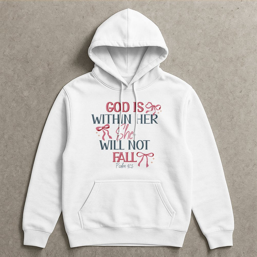 God Is Within Her Hoodie | Psalm 46:5 Coquette Bow Aesthetic | Premium Cotton-Blend Christian Graphic Sweatshirt | Gift for Women and Teens