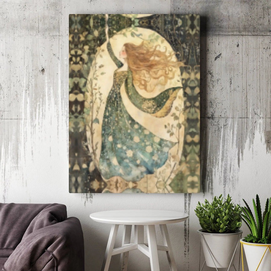 Art Nouveau Wall Art Canvas | Ethereal Forest Woman Portrait | Premium Gallery Wrap Print | Whimsical Home Decor Gift